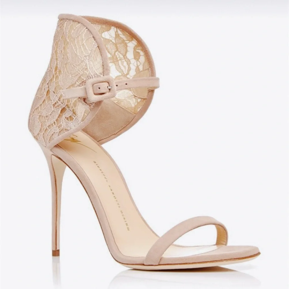 Giuseppe Zanotti Mistico Lace Cuff Buckle Suede Open Toe Stiletto Sandal Heel 40
